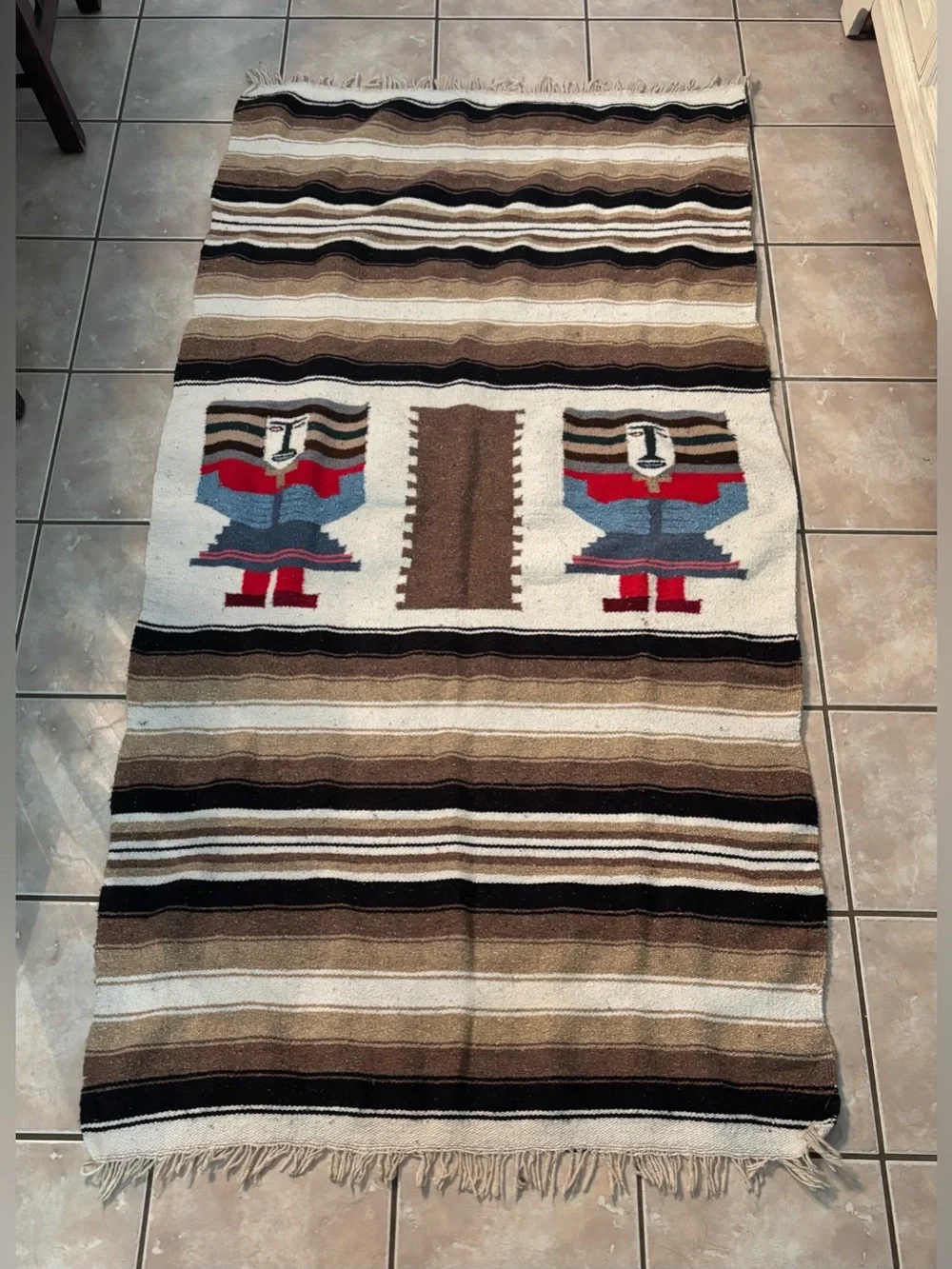 Vintage Ole Mexican/Southwest Handwoven Charming Rustic Blanket/Rug/Wall Art